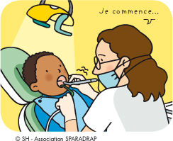 Le dentiste dit au garçon " je commence "