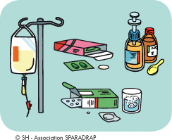 Différents médicaments (sirop, comprimés, gélules, perfusion…).