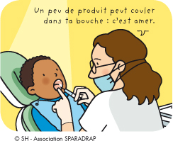 Le dentiste dit au garçon &quot;un peu de produit peut couler deans ta bouche : c'est amer&quot;