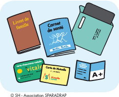 Les différents documents qu'il faut emporter à l'hôpital (carte vitale, carnet de santé, radiographie…).