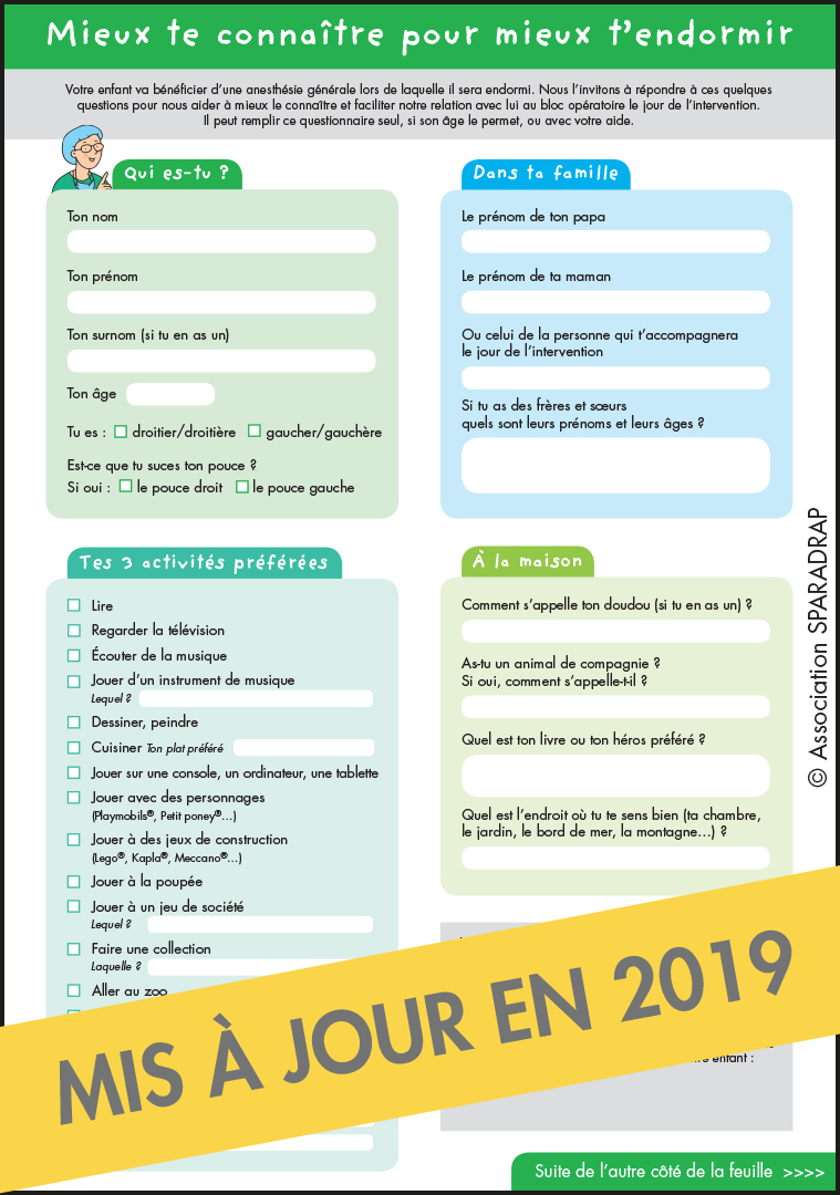 Visuel du questionnaire "Mieux te connaître pour mieux t'endormir"- recto
