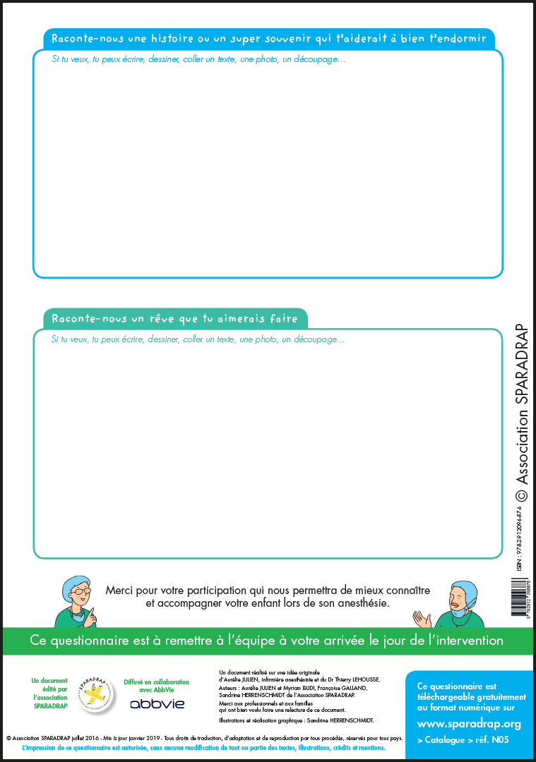 Verso du questionnaire "Mieux te connaître pour mieux t'endormir"- recto