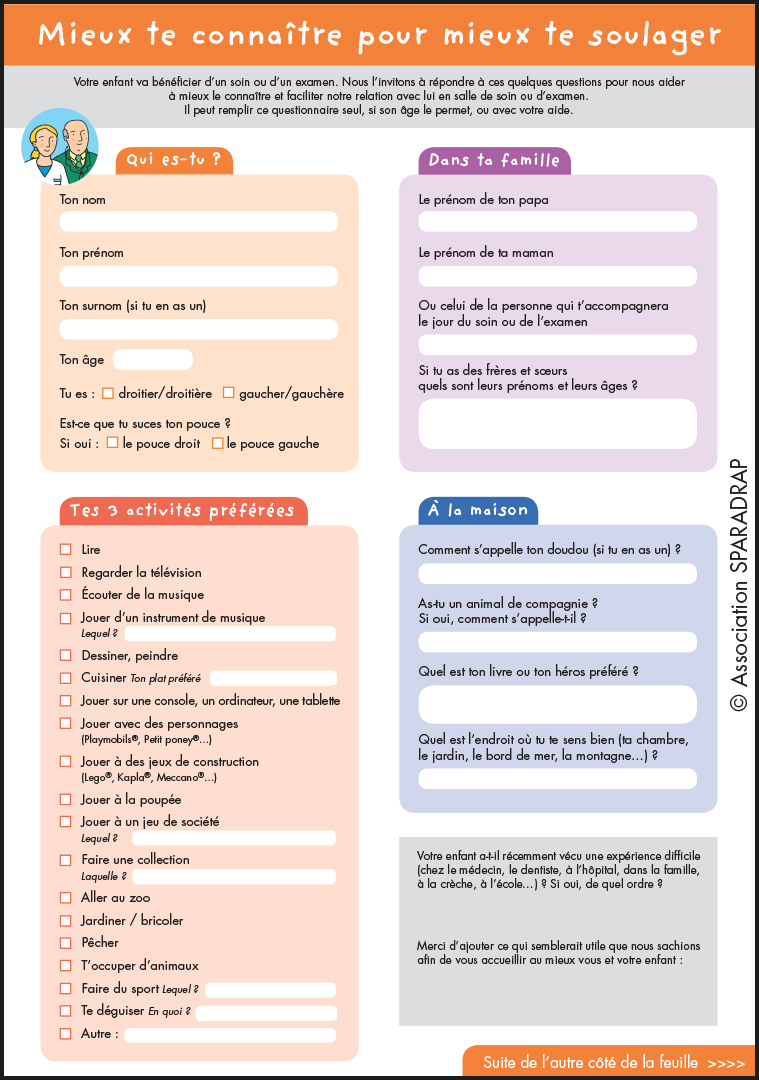 Visuel du questionnaire "Mieux te connaître pour mieux te soulager"- recto