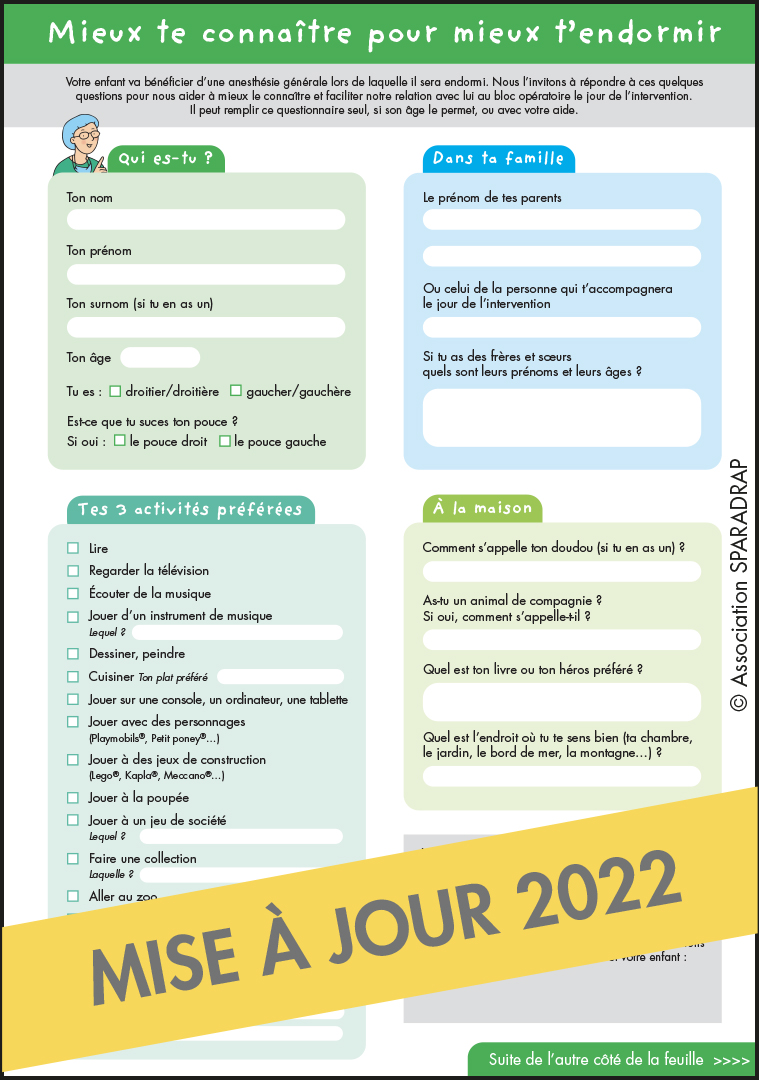 Visuel du questionnaire "Mieux te connaître pour mieux t'endormir"- recto