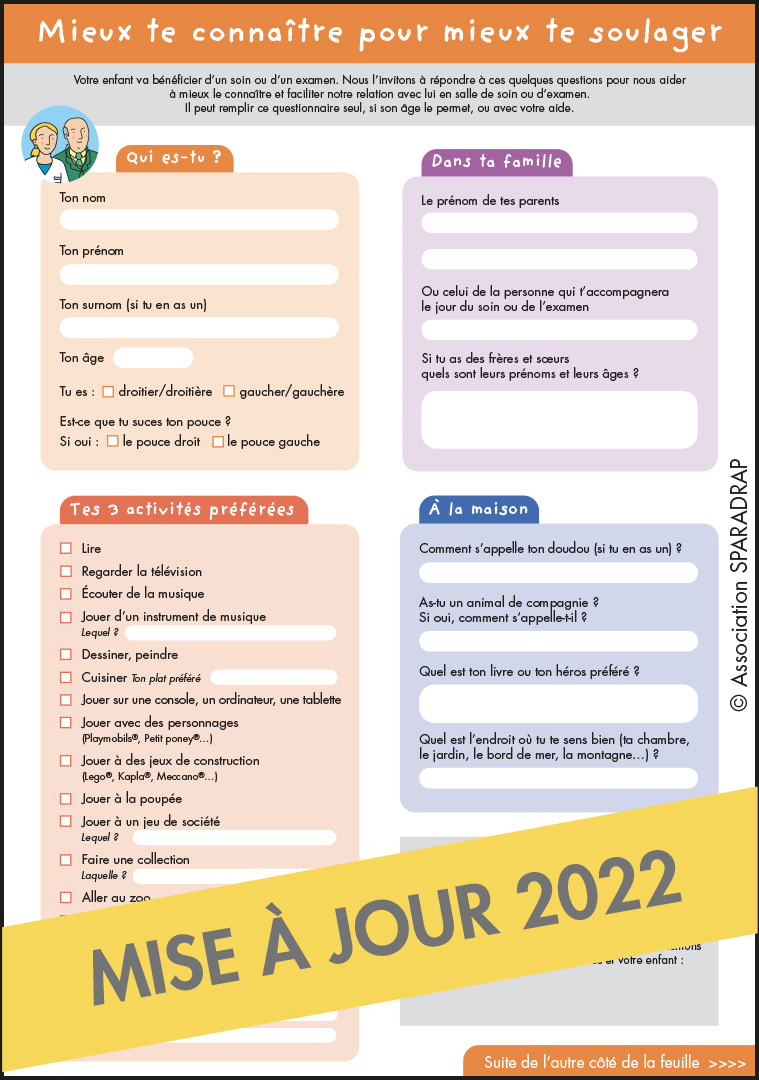 Visuel du questionnaire "Mieux te connaître pour mieux te soulager"- recto
