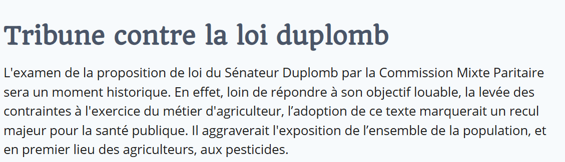 Tribune contre la loi Duplomb