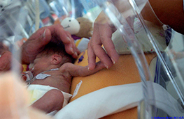 Un bébé tenu par ses parents