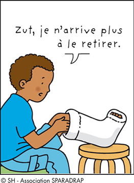 Un enfant a coincé quelque chose dans son platre : "Zut, je n'arrive plus à le retirer !"