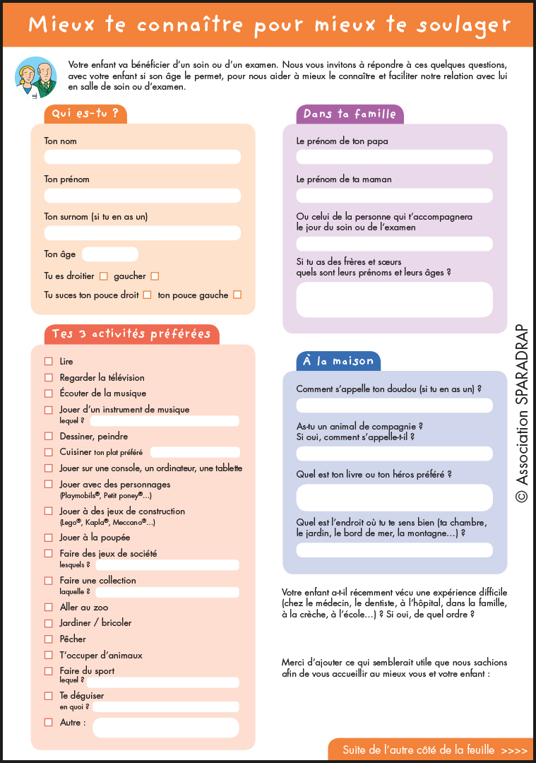 Un questionnaire pour mieux connaître et mieux soulager l'enfant