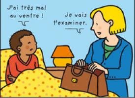 Un enfant qui a mal au ventre face à un médecin qui va l'exminer