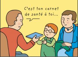 Un médecin qui rend son carnet de santé à un enfant