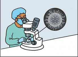 Un chercheur regarde un virus dans un microscope