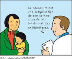 Un médein explique à une maman: "La bronchite est une complication de son asthme. Il va falloir lui donner des antibiotiques"