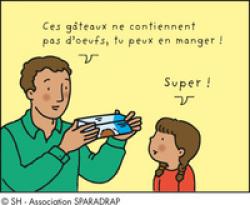 Un papa vérifie que des gâteaux ne contiennent pas d'oeufs, pour sa fille allergique