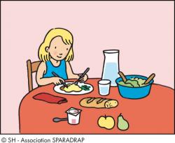 Un enfant atablé devant un repas