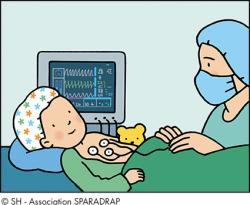 Le cardisoscope en place sur un enfant qui va être opéré